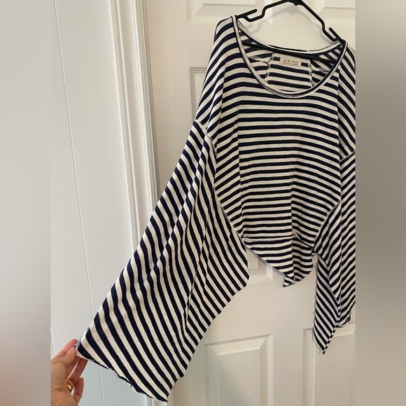 Free People We The Free Angel Striped Asymmetrical Tee Size Large - Picture 7 of 14